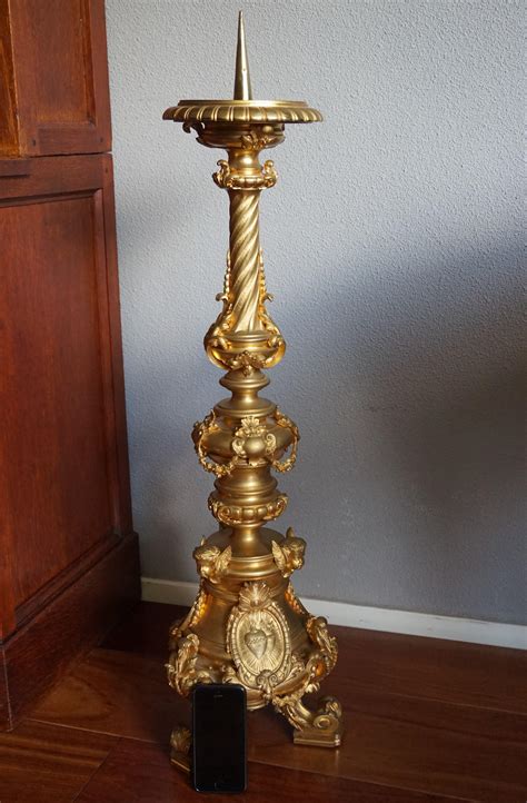 Gilt Bronze Antique Church Altar Candlestick W Angel Sculptures By Edmond Lesage For Sale At