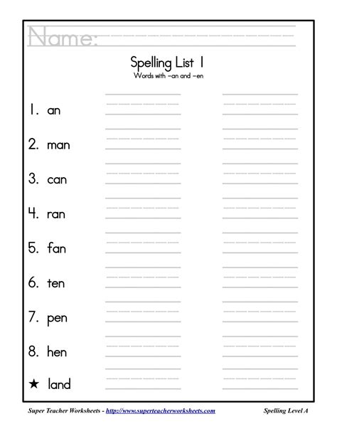 Spelling Words For First Graders