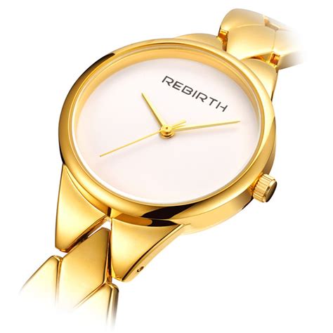new rebirth relogio feminino clock women quartz watch gold stainless steel bracelet watches
