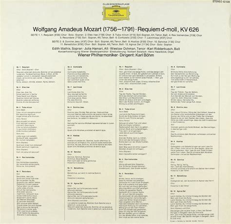 Karl Böhm Wiener Philharmoniker Mozart Requiem D Moll Kv 626
