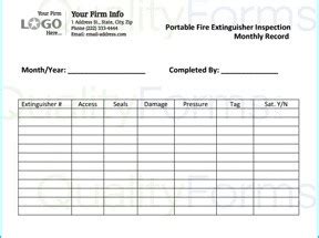Such forms not only serve as a guide for conducting inspections, but also provide a method of proper record keeping. Monthly Fire Extinguisher Inspection Form