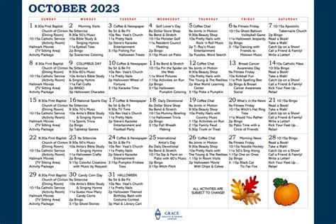 Grace Health And Rehab Center October Activity Calendar