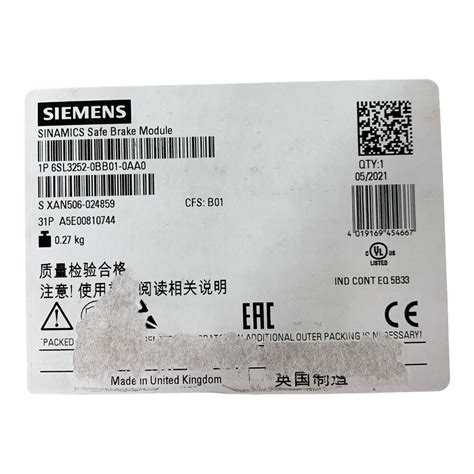 Siemens Sinamics 6sl3252 0bb01 0aa0 Safe Brake Module 10000