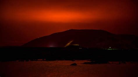 Icelandic Volcano Erupts Lighting Up Night Sky Near