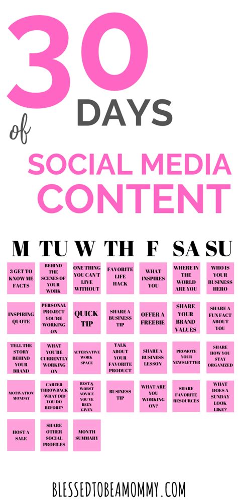 Social Media Content Ideas 30 Days Of Social Media Content Social