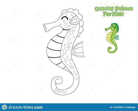Vector Coloring The Cute Cartoon Seahorse Educational Game For Kids
