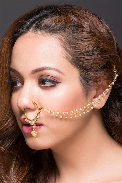 Pearl Chain With Ad Nose Ring Ricco India