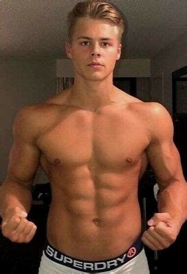 Shirtless Male Muscular Blond Gym Jock Flexing Hunk Beefcake PHOTO X F EBay