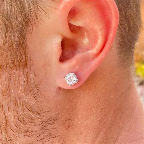 Princess Cut Diamond Stud Mens Earrings 925 Silver Mens Etsy UK
