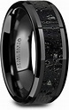 Amazon.com: VESUVIUS 男士拋光黑色陶瓷結婚戒指,黑色和灰色火山石鑲嵌和拋光斜面邊緣 - 8 公釐(11) : 服裝，鞋子和珠寶