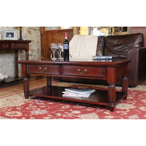 Made from high quality rubber wood; Mahogany Coffee Table With Drawers La Roque - Wooden ...