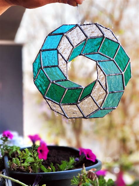 Stained Glass Optical Illusion Suncatcher Window Hanging Sacred Geometry Penrose Shape Stained