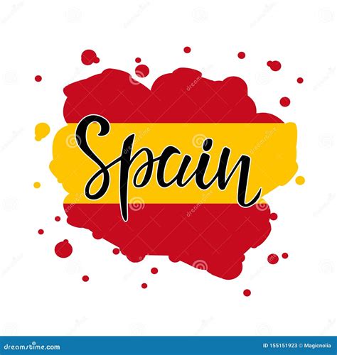 Spain Lettering Text With Abstract Flag Silhouette Travel Design