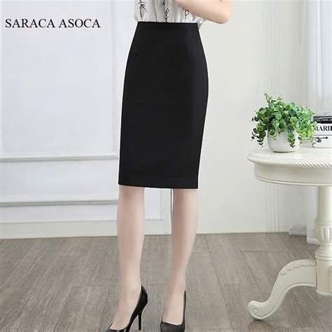Plus Size 3xl 4xl Summer Formal Black Bust Skirt Lady High Waist Elastic Fabric Knee Length Slim