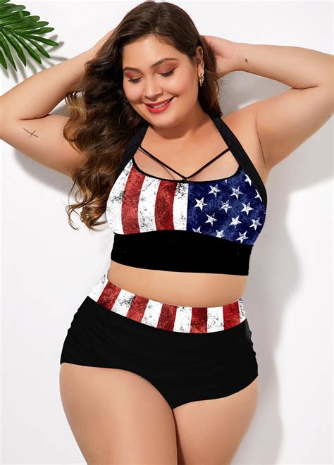 Cross Strap Plus Size American Flag Print Bikini Set Rosewe Com Usd