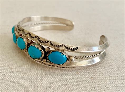 Navajo Turquoise Bracelet Cuff Vintage Native American Sterling Silver