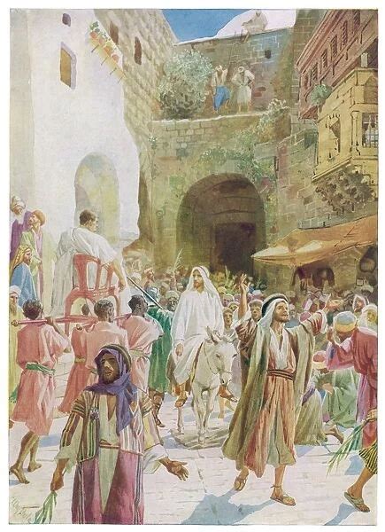 Palm Sunday Jesus Rides Into Jerusalem Mounted On A Donkey 580614