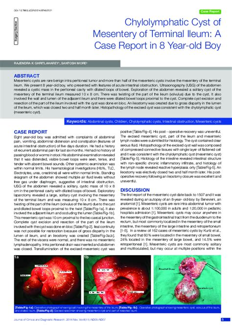 Pdf Chylolymphatic Cyst Of Mesentery Of Terminal Ileum A Case Report