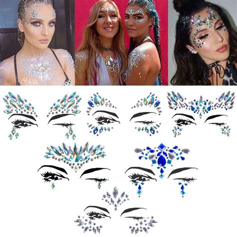 Halloween Face Jewels Festival Women Mermaid Face Gems Glitter 6 Sets