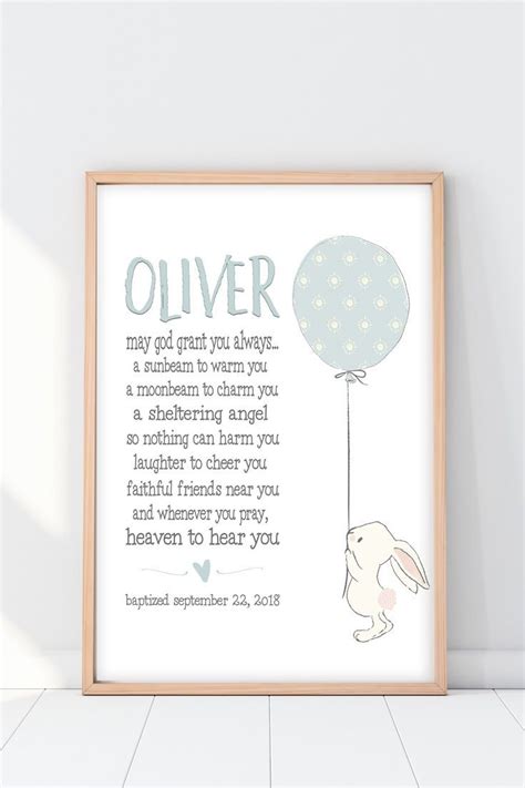 Find a great gift idea for a godparent on the day of the little one's baptism. Christening Gifts From Godparents | Bunny Blessing Print ...