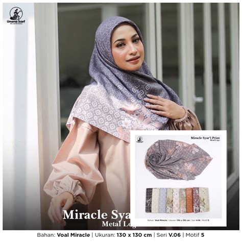 Jual Supplier Grosir Hijab Umama Voal Miracle Syari Motif Metal Logo Laser Cut Jilbab Segi Empat