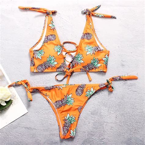 Brazilian Girls Bikini Set Sexy Sport Swimsuit Women Printed Cute Beachwear Women Low Waist