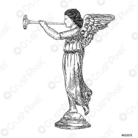 ángel Jugando En Trompeta Aislado Negro Y Blanco Dibujo Vector Vector