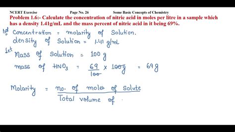Calculate The Concentration Of Nitric Acid In Moles Per Litre In A