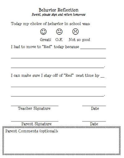 Behavior Reflection Sheets For Behavior Reflection Behavior