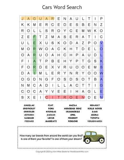 Have Fun Looking For All The Different Brands In This Car Word Search