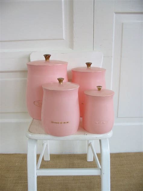 Vintage Pink Canister Set Plastic Canisters Retro Kitchen Canisters