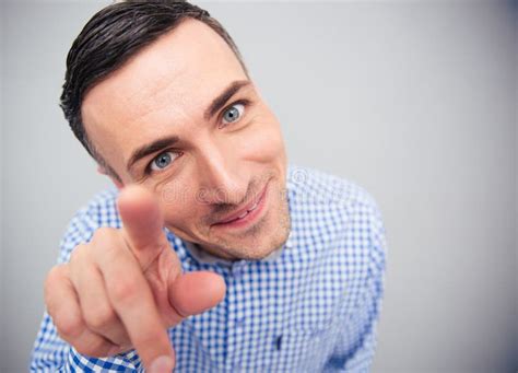 Funny Man Pointing Finger On Camera Stock Image Image Of Shirt