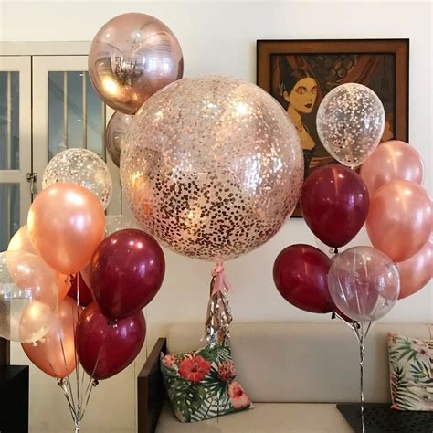 Outofmybubble Rose Gold Balloons Confetti Bouquet Burgundy