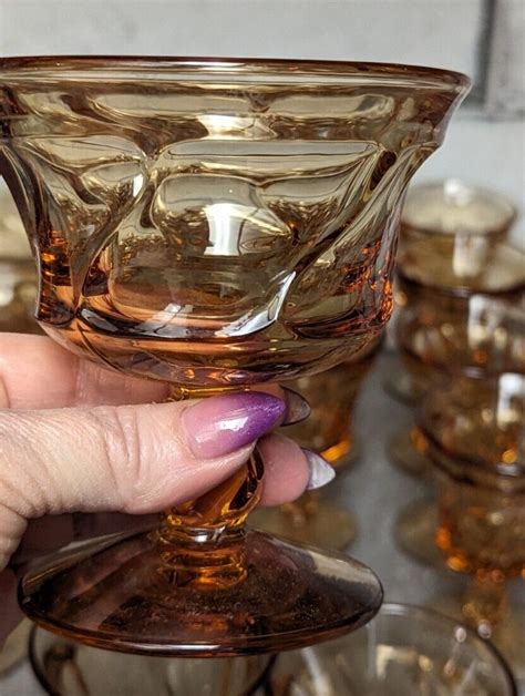 Vintage Fostoria Jamestown Amber Glasses Goblets 21 Pieces Set Lot Nice Ebay