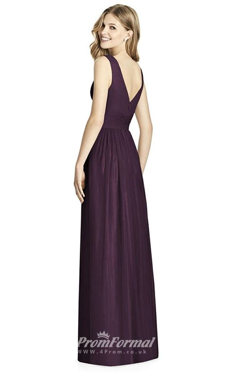 Bduk2205 A Line Purple Chiffon V Neck Long Bridesmaid Dress Uk