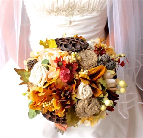 Items Similar To Wedding Bouquet Autumn Rustic Silk Burlap And Lace