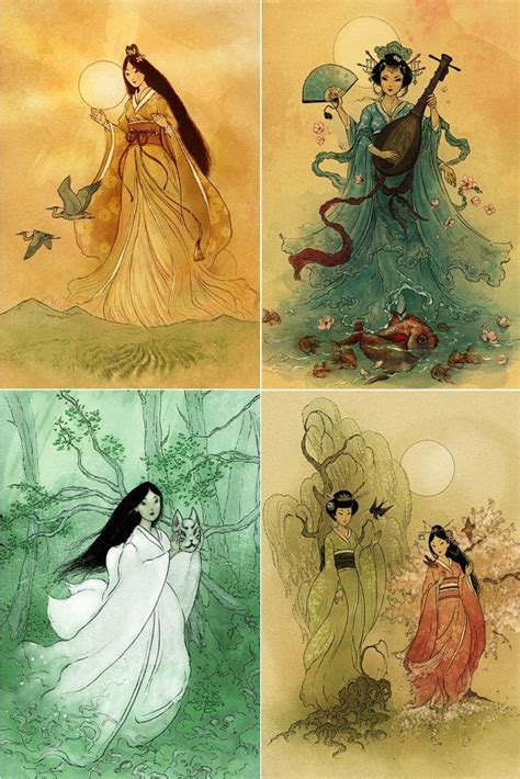 Shinto Goddesses Set Of 4 Giclee Print Art By Lapetitemascarade Gods