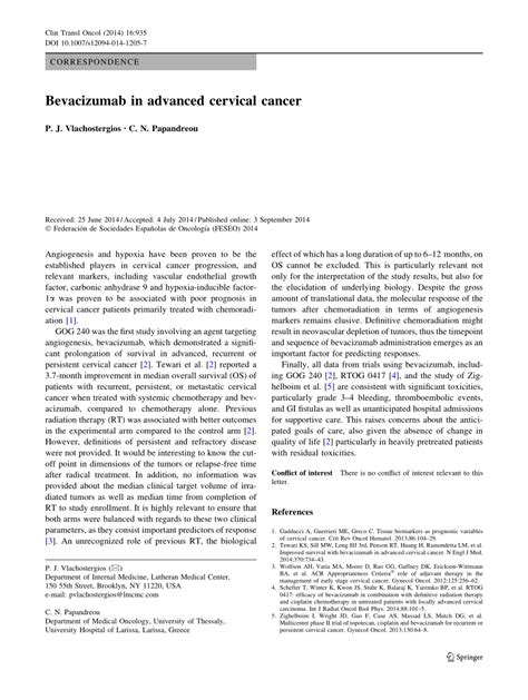 Pdf Bevacizumab In Advanced Cervical Cancer