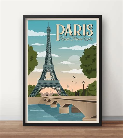 Paris Travel Poster Eiffel Tower Travel Poster France Travel Etsy Uk