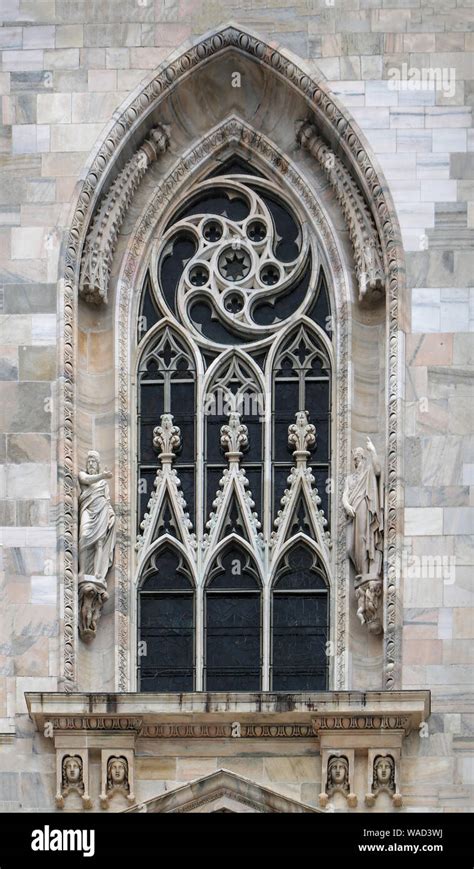 Old Ancient Window From Gothic Period Architecture With Stone Facade