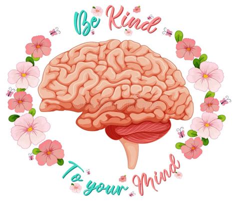 Poster Design With Human Brain And Flowers Stock Vector Illustration