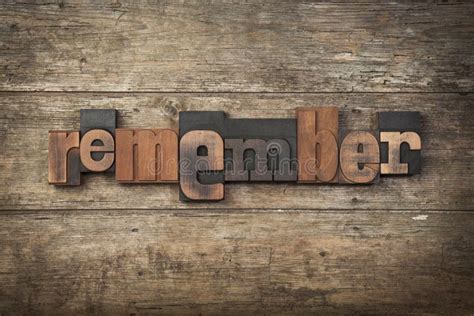 Remember Word Written With Vintage Letterpress Type Stock Image