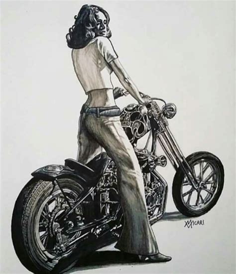 Pin By Edy Veiga On Biker Girls Drawing Motorcycle Art Biker Girl Girl Drawing