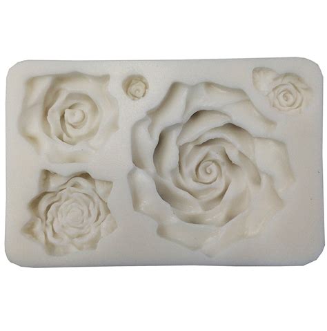 Funshowcase Large 5 Assorted Sizes Roses Resin Fondant Candy Silicone