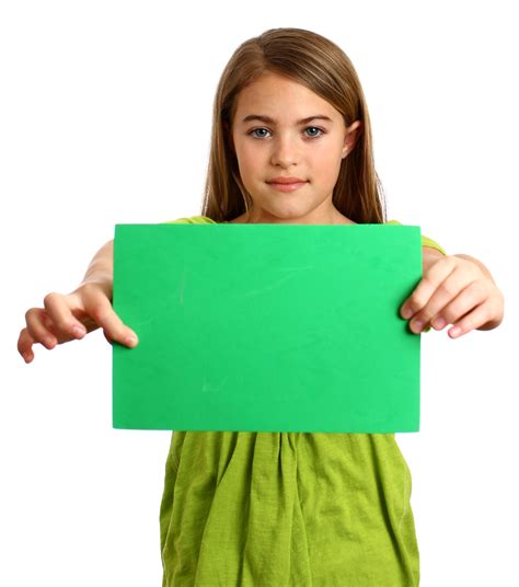 Free Photo Young Girl Holding A Blank Green Sign Beautiful Objects