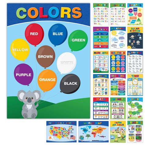 20 Large Educational Posters For Kids Toddlers 165x12 Double Sided
