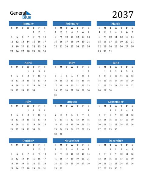2037 Calendar Pdf Word Excel
