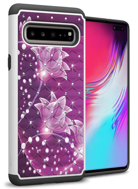 Purple Flowers Rhinestone Bling Hard Slim Phone Case For Samsung Galaxy
