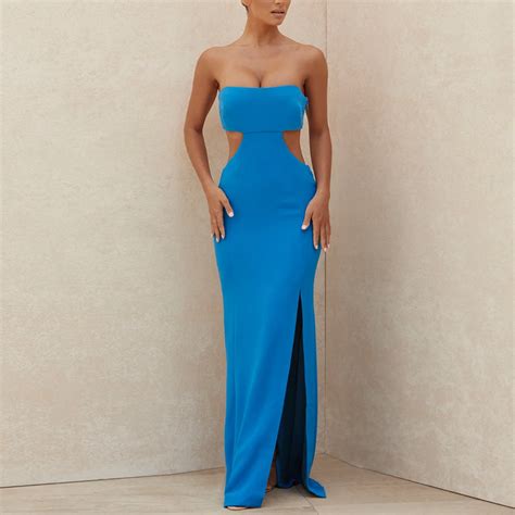 Adyce New Summer Strapless Hollow Out Bodycon Bandage Dress Sexy Women Sleeveless Blue Club