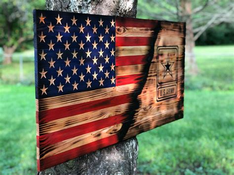 Rustic Wooden American Flag With United States Army Wood Etsy